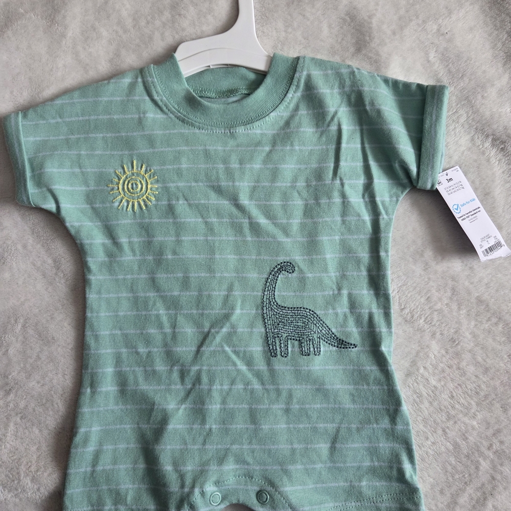 Carter's Mint Striped Onesie with Dinosaur